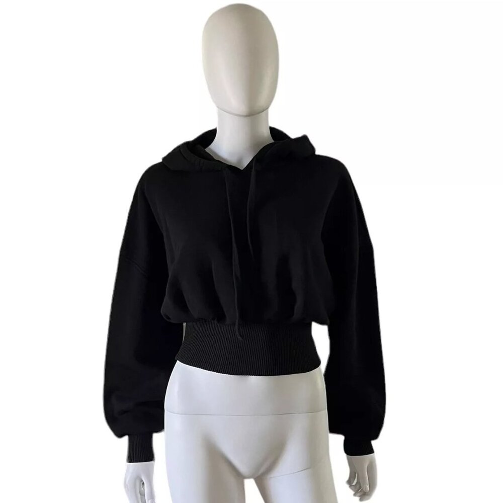 ZARA Black Pullover Crop Hoodie M